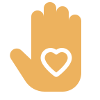 Cartoon hand with love heart in palm